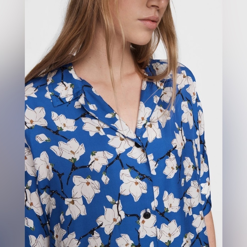 Rag & Bone Reed Silk Blend Mini Shirt Dress in Blue Floral - Picture 3 of 13